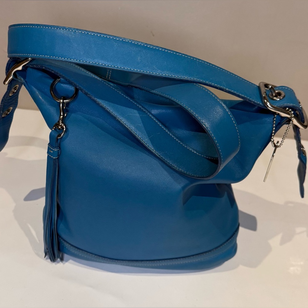 Coach Bleeker Slim Duffle Bag Blue Leather Tassel 2005 1415 Y2K - Picture 1 of 10